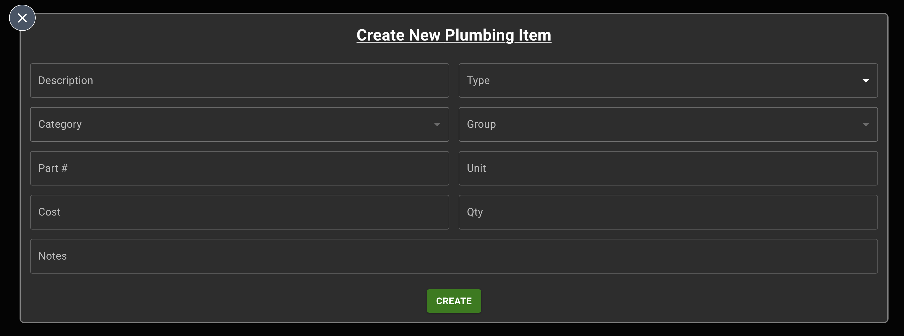 Create New Inventory Item