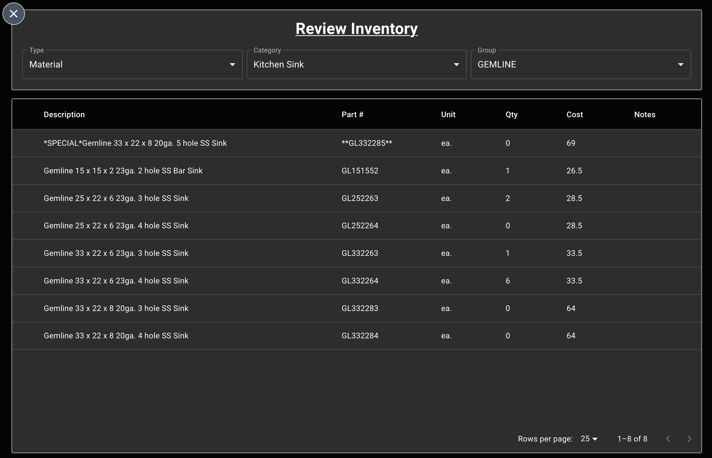 Browse Inventory Items